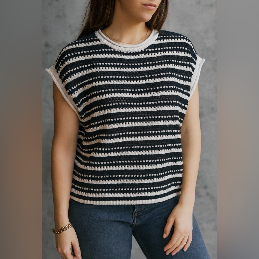 Joie Blue, White & Gold Sparkle Stripe Sweater Vest
